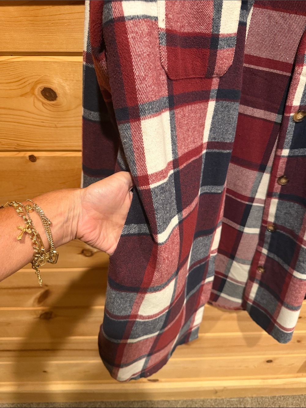Katydid Red, Navy & White Plaid Button-Down Shirt Jacket/Dress with pockets - Picture 3 of 4